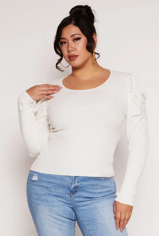 Plus Size Ruched Puff Sleeve Sweater