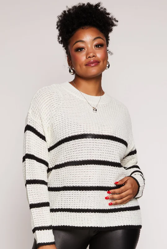 Plus Size Striped Crew Neck Sweater