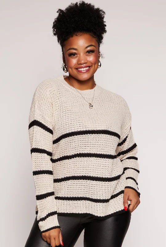 Plus Size Striped Crew Neck Sweater