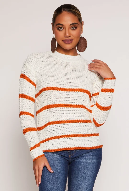 Knit Striped Crew Neck Pullover Sweater