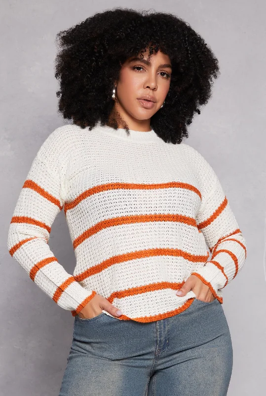 Plus Size Striped Crew Neck Sweater