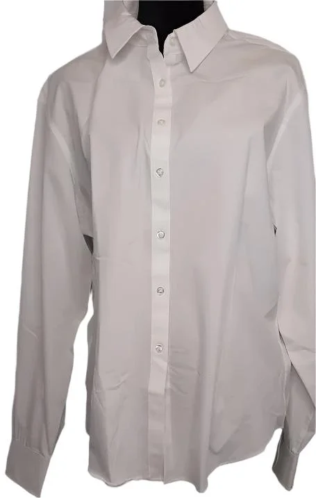 Blouse-White-Long Sleeve-Button Front-Women's-aa223483