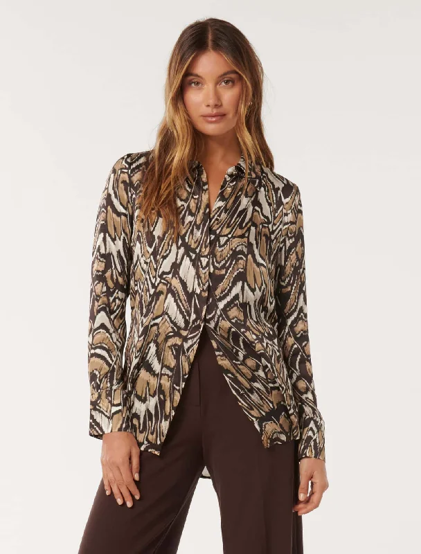 Lila Longline Printed Satin Shirt