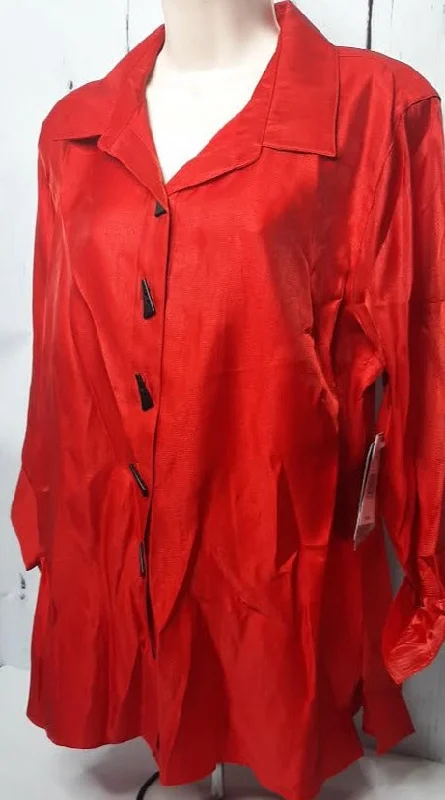 Shirt-Ruby Red-Button Front-3/4 Sleeve-Turn Up Cuff-Women's-M43104bm