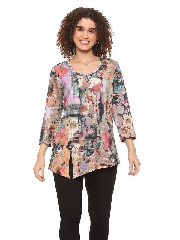 Shirt Bobbi Asymmetrical 3/4 Sleeve Multi Colored Women's 24W202T5