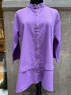 Shirt Button Front 3/4 Sleeve Purple Women's L0808