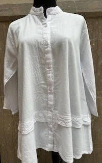 Shirt Button Front 3/4 Sleeve White Women's L0808