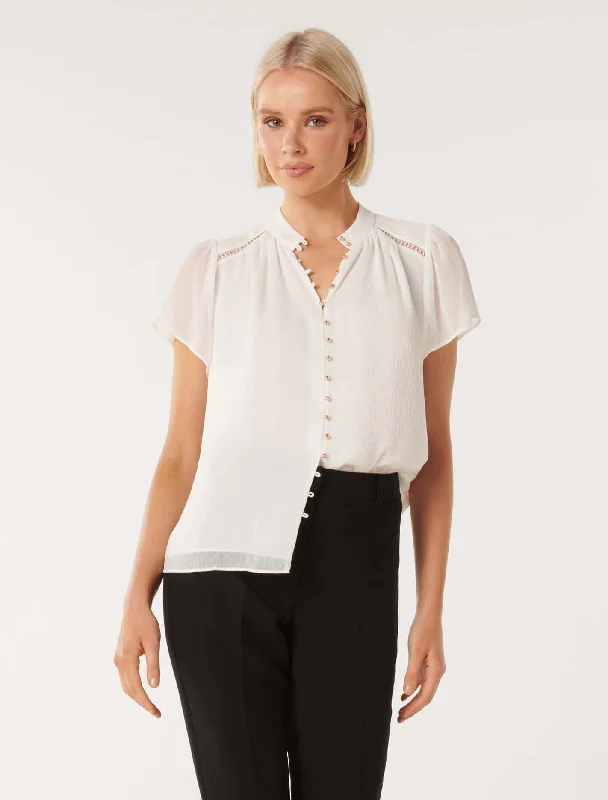 Yvonne Flutter Trim Spliced Blouse