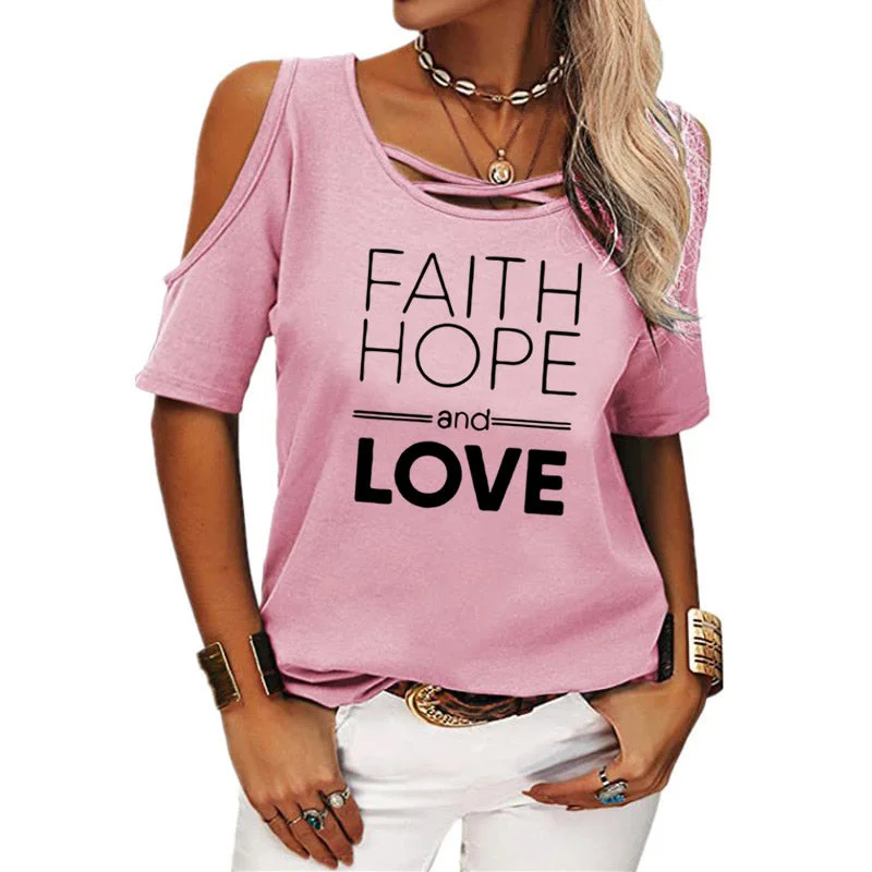 Faith Hope Love shirts for women drop shoulder t-shirts american clothing tshirts with logo custom logo printed y2k cotton shirt