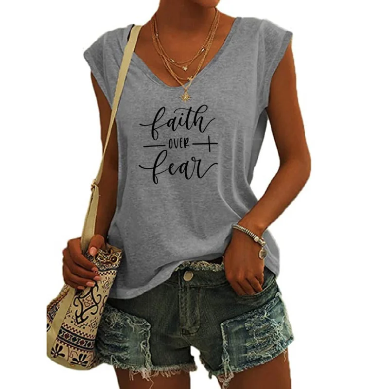 Faith Over Feac shirts for women drop  t-shirts american clothing tshirts with tshirt custom logo printed y2k cotton shirt