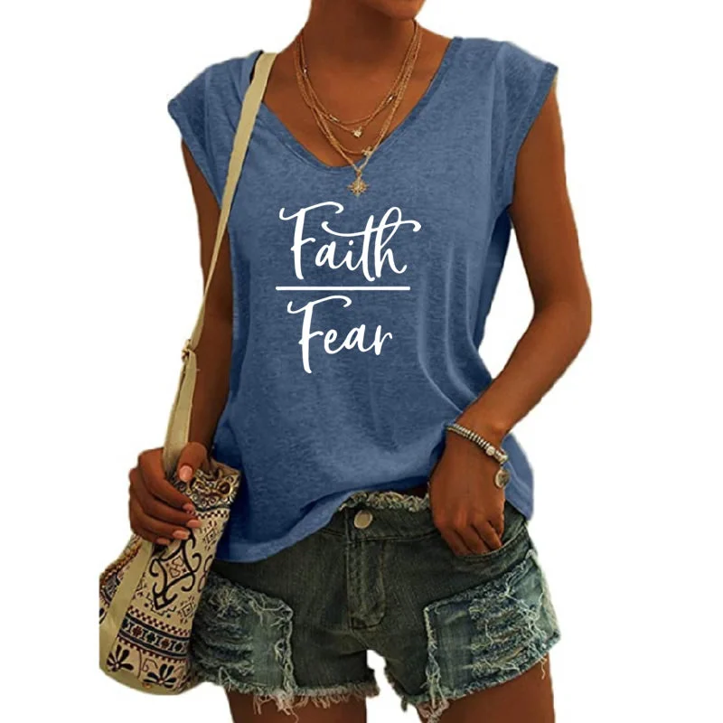 Faith Over Feac shirts for women drop  t-shirts american clothing tshirts with tshirt custom logo printed y2k cotton shirt