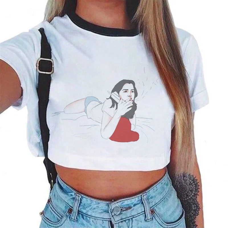 2020 New Summer Sexy Girls Printing Fashion Harajuku Sexy Tank Crop Top Mujer White Tops Clothes Women Croptop Short Sleeve