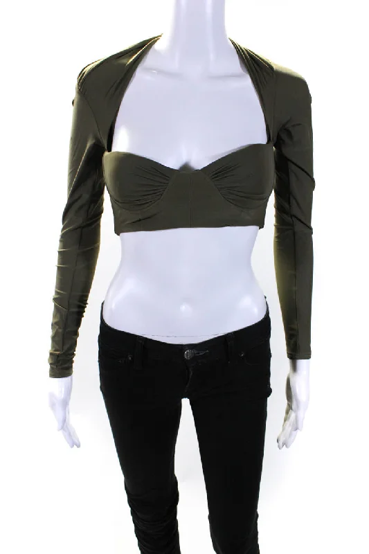 Alex Perry Womens Lycra Twist Sweetheart Long Sleeve Crop Top Khaki Green