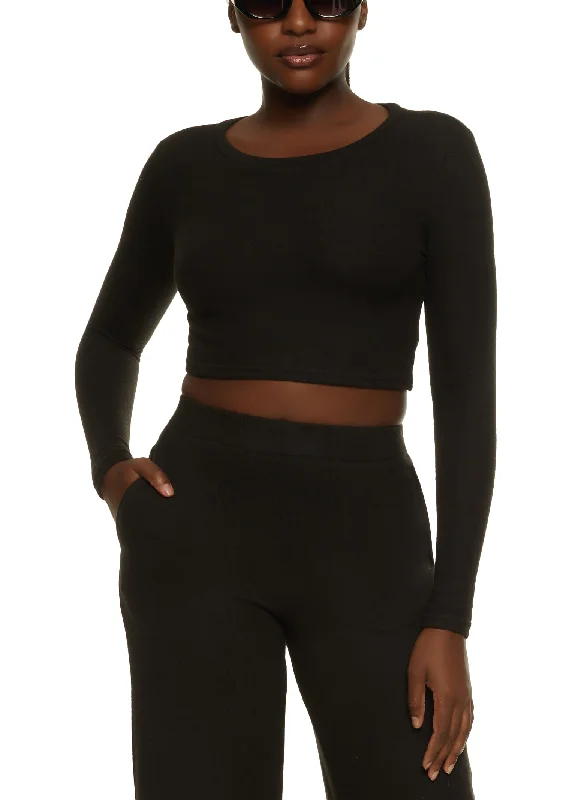 Brushed Knit Crew Neck Crop Top