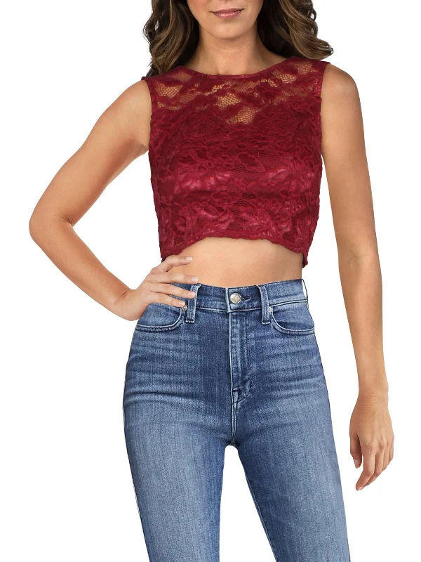 Juniors Womens Lace Sleeveless Crop Top