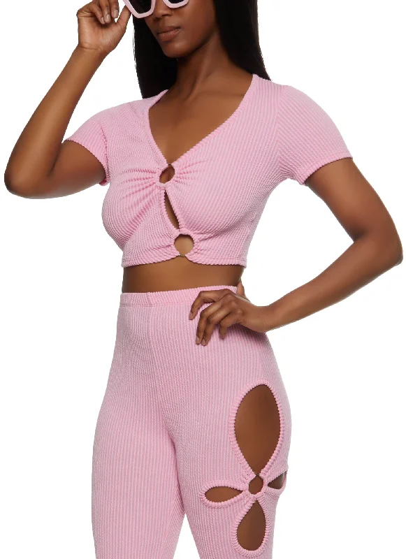 Ribbed O Ring Cut Out Crop Top