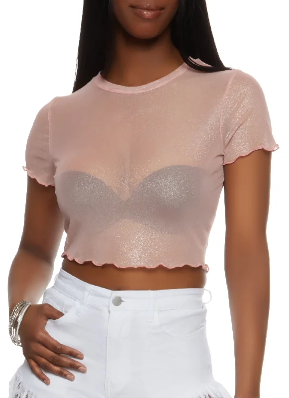 Sheer Mesh Lettuce Edge Crop Top