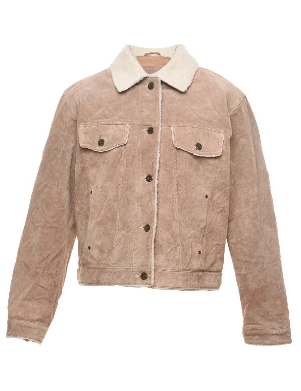 Light Brown & White Contrast Suede Jacket - M