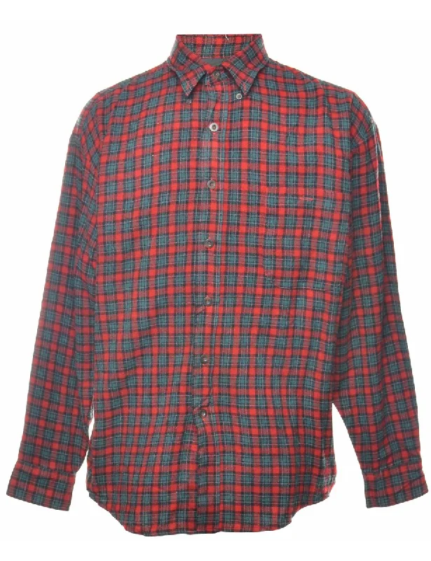 Long Sleeved Red & Green Checked Shirt - L