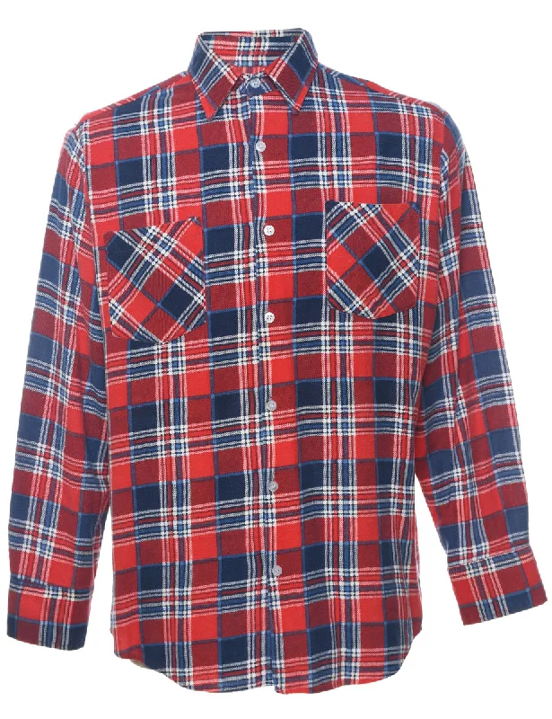 Long Sleeved Red & Navy Flannel Checked Shirt - M