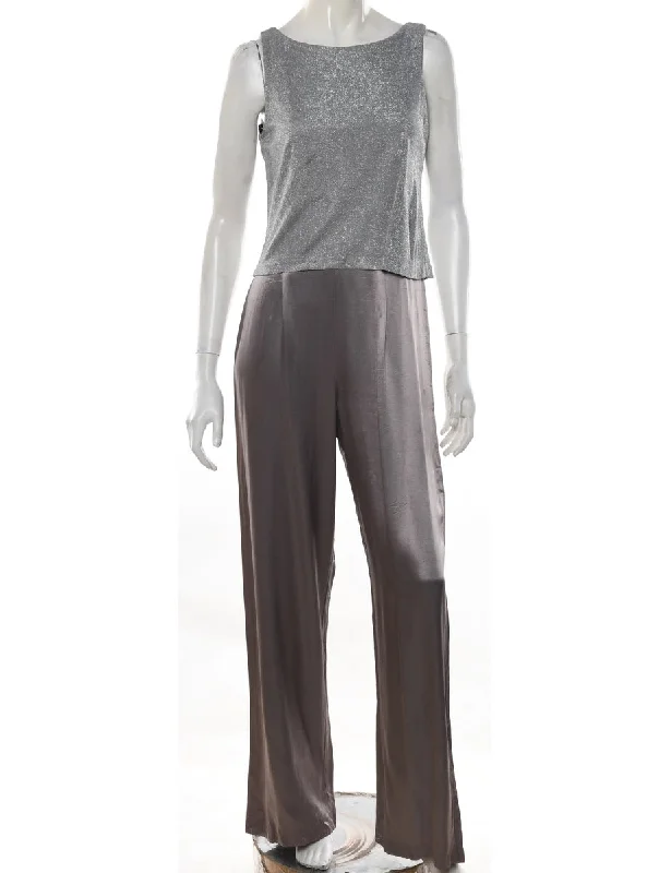 Lurex Thread Pattern Lilac & Silver 1990s Sparkly Jumpsuit - S