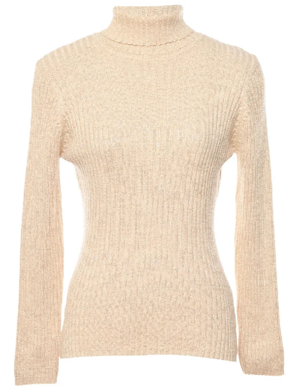 Lurex Thread Pattern Turtleneck Jumper - S