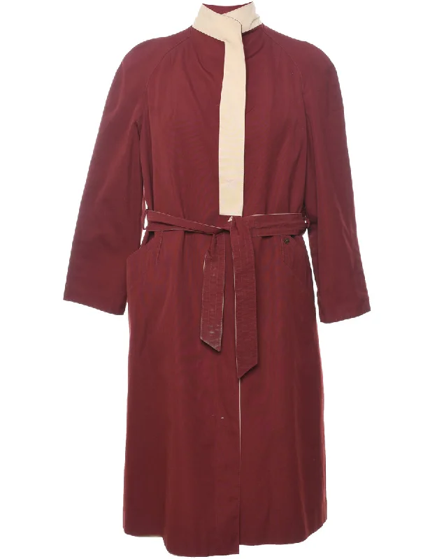 Maroon & Off-White Contrast Trench Coat - L